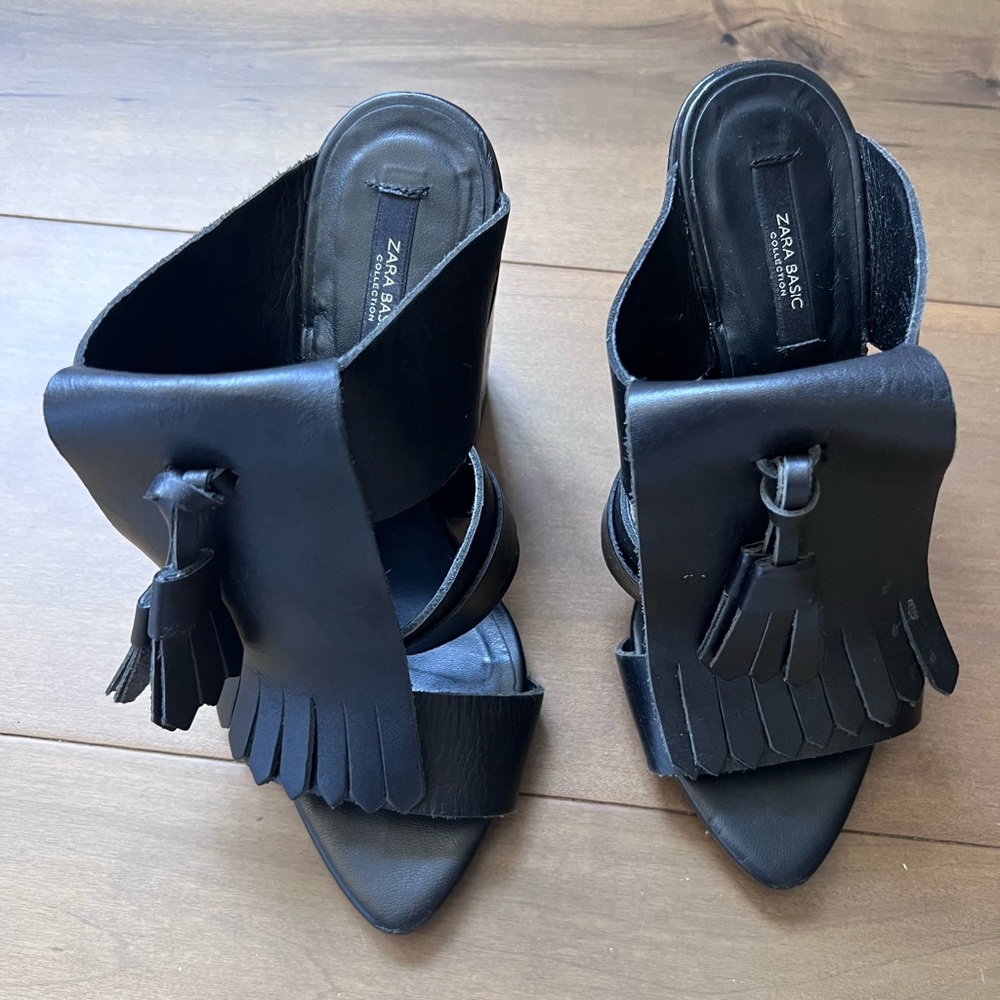 Zara Black Heeled Tassel Shoes